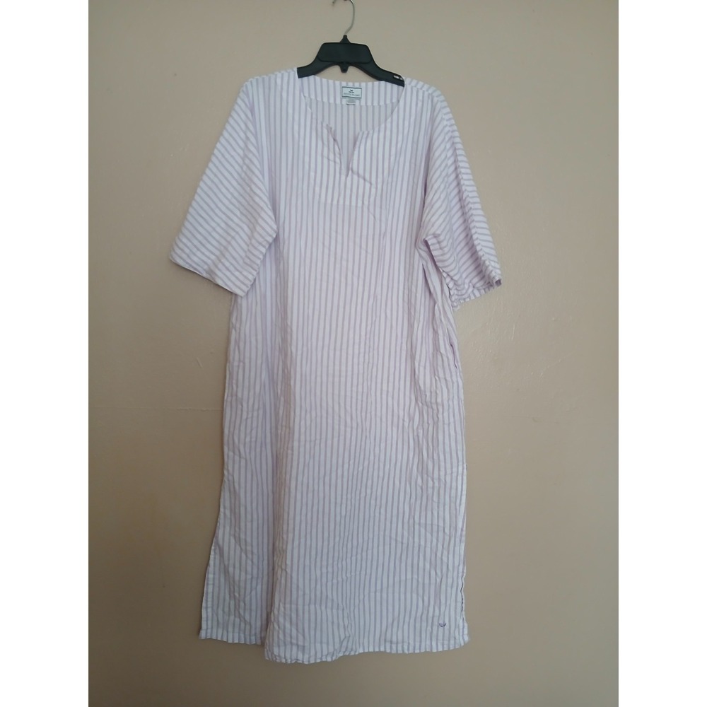 Petite Plume Nightgown Large French Ticking Cotton Sleep Caftan Pockets